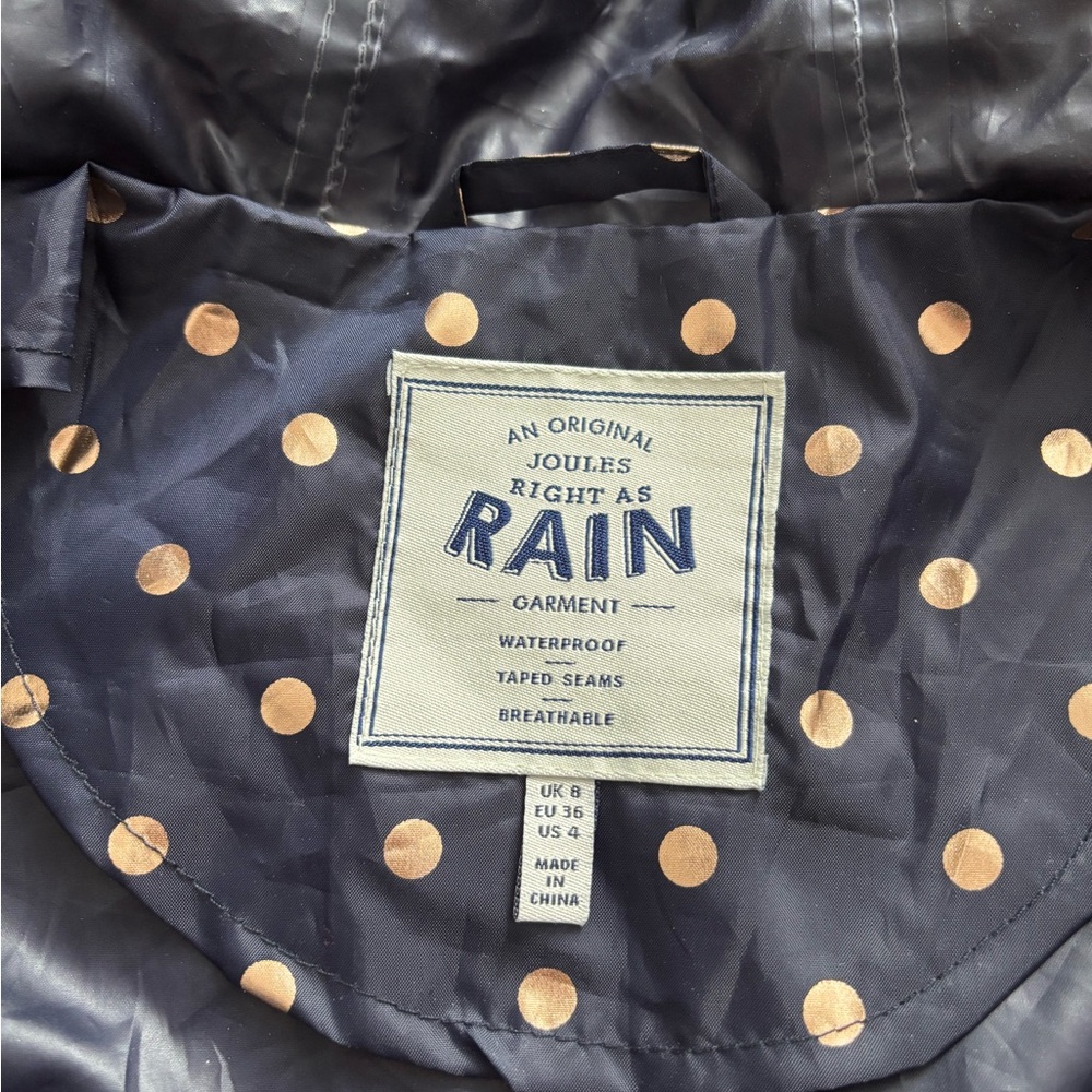 Joules Navy and Rose Gold Polka Dot Raincoat - Picture 3 of 10